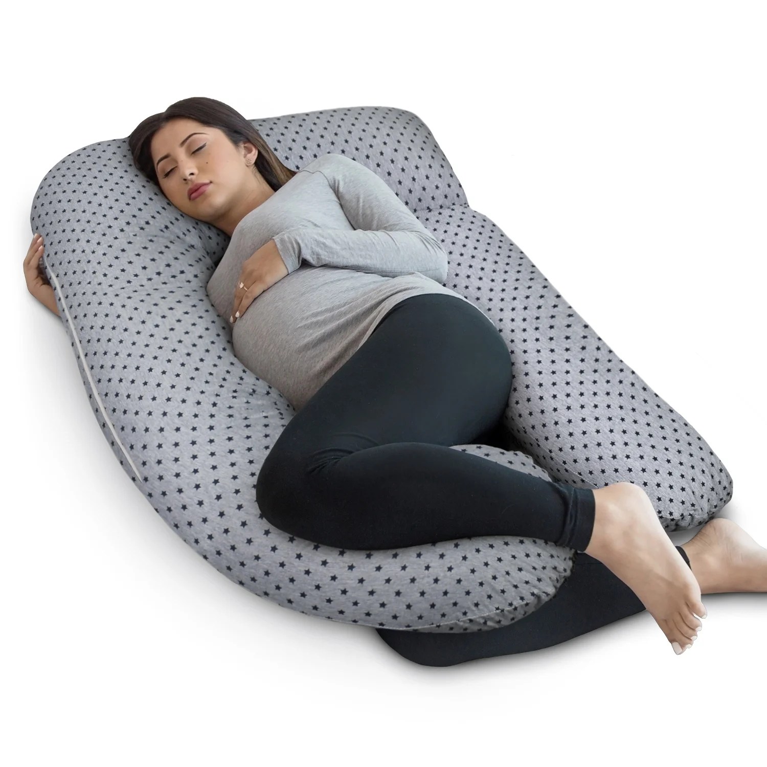 Pharmedoc Full Body Pregnancy Pillow - U Shaped Body Pillow - Maternity Pillow For Pregnant Women With Detachable Extension - Grey Star Pattern - Walmart.com