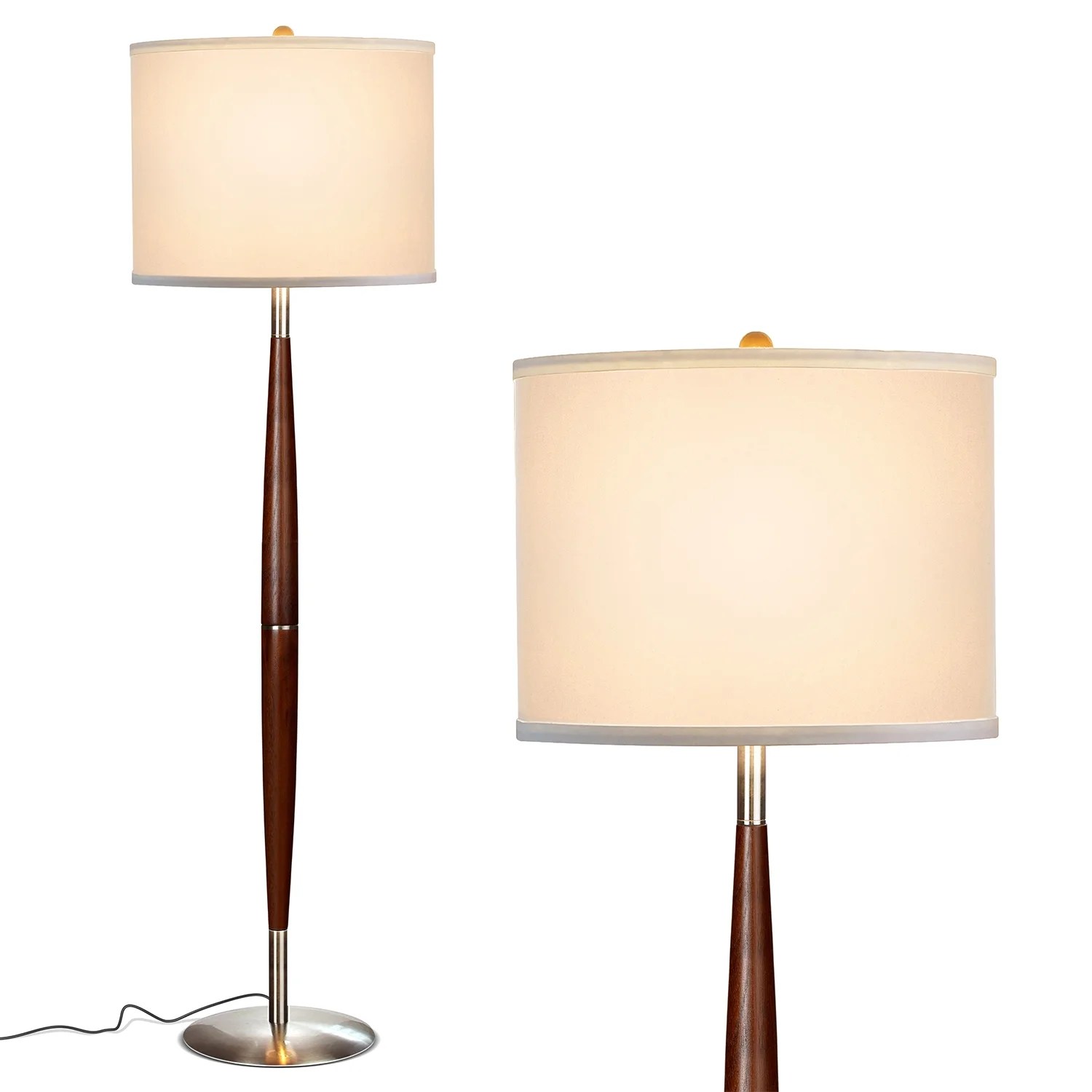Brightech Lucas Tall Free Standing LED Mid Century Wood Floor Lamp w