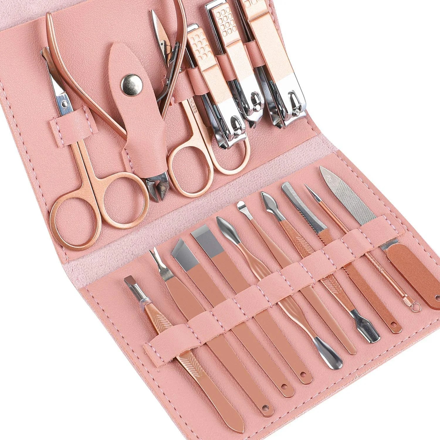 DaCool Manicure Set Pedicure Kits Nail Clippers Kit 16pcs with PU Leather BagRose Gold