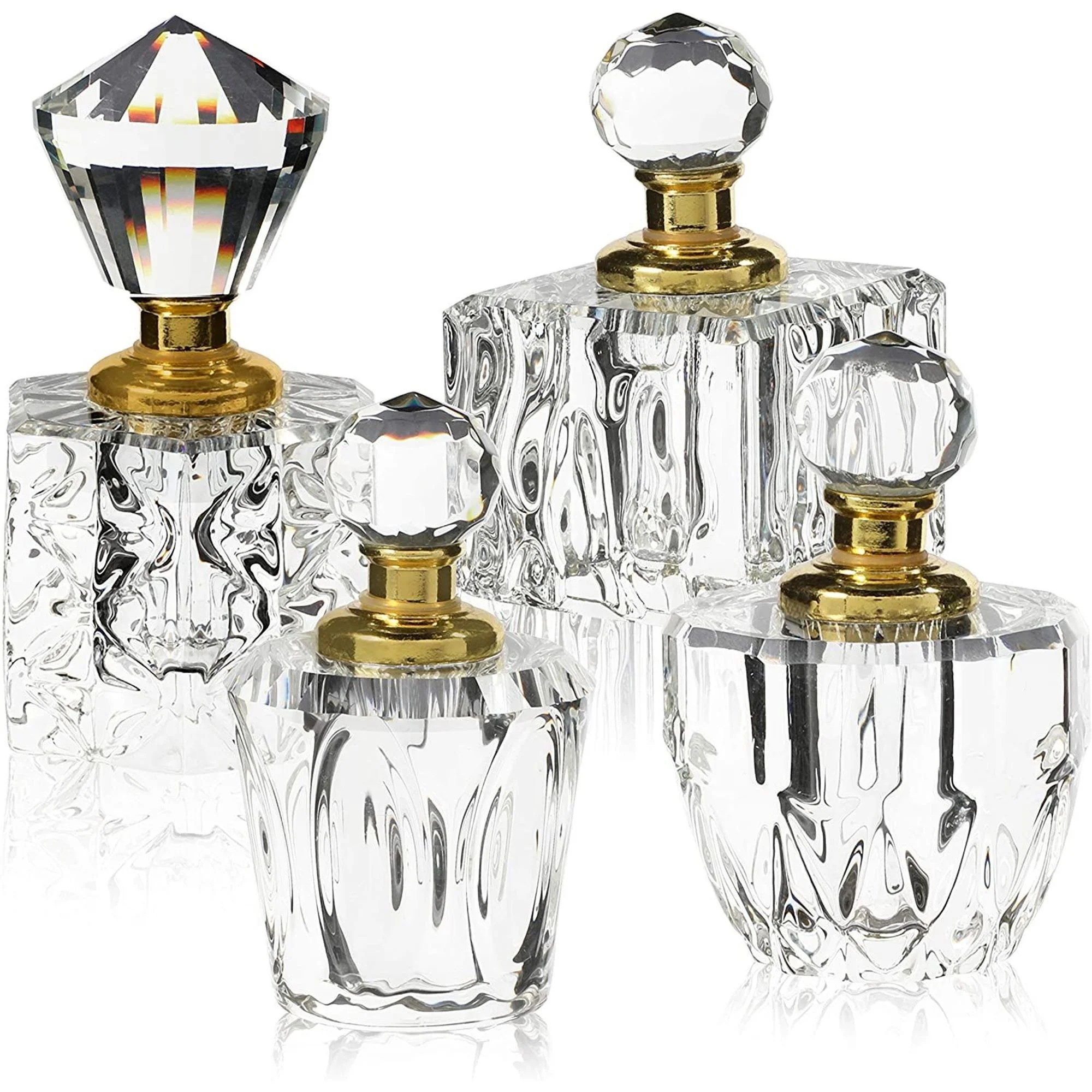 Set of 4 Crystal Glass Clear Perfume Bottle Empty
