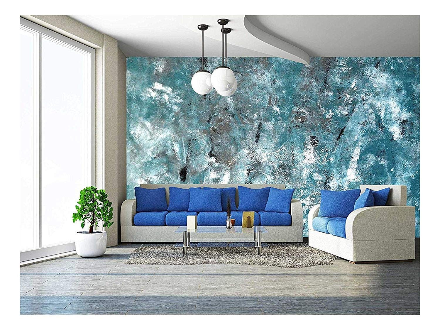 wall26 Teal and Grey Abstract Art Painting Removable Wall Mural