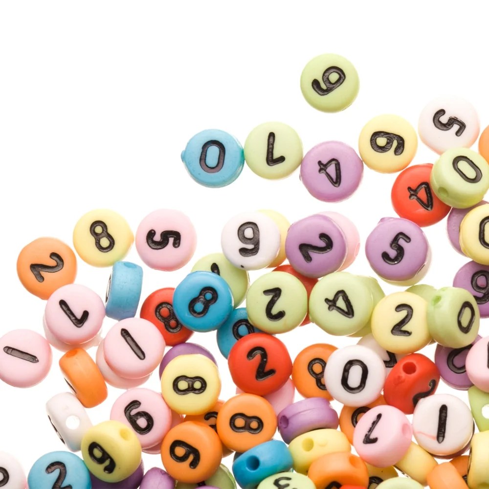 09 Number Beads, Multicolor Acrylic Round Spacer Beads 7x4mm 209 beads
