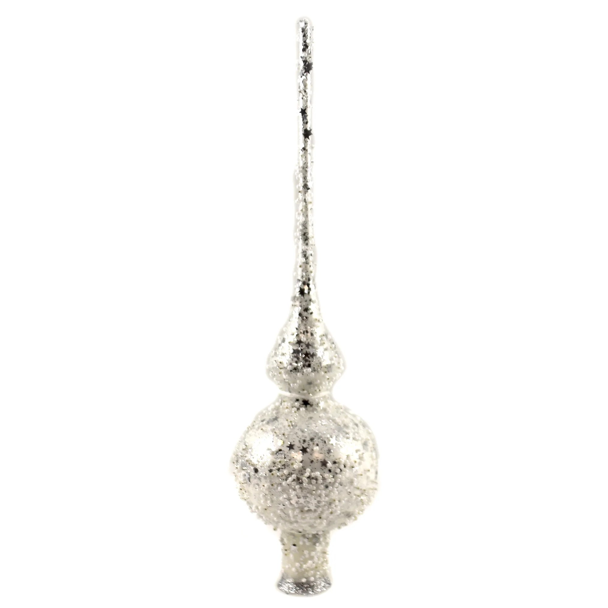 Golden Bell Collection Porcelain White Finial W/ Stars Tree Topper