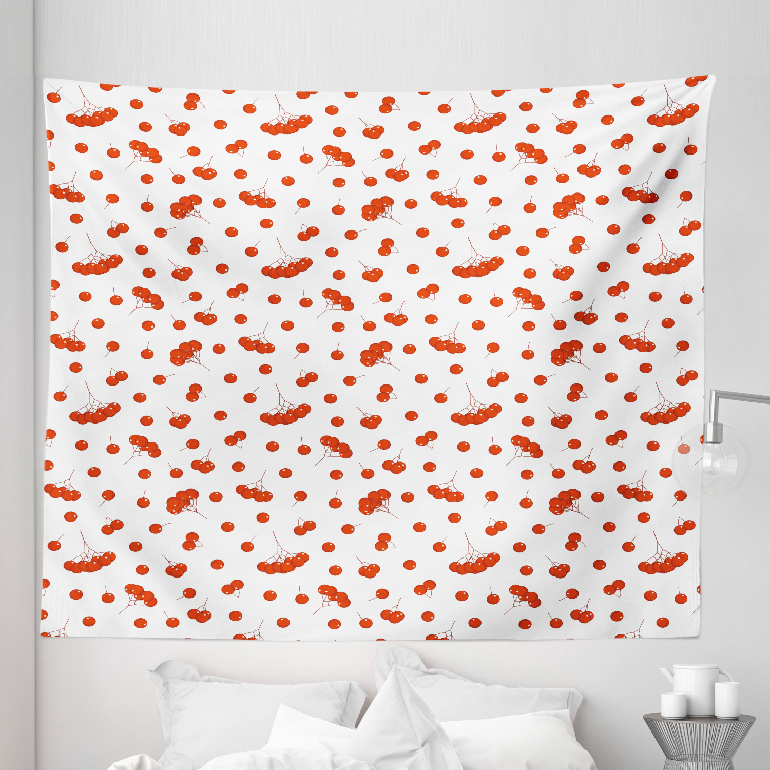 Rowan Tapestry, Tile Pattern with Juicy Ashberries in Graphic Style