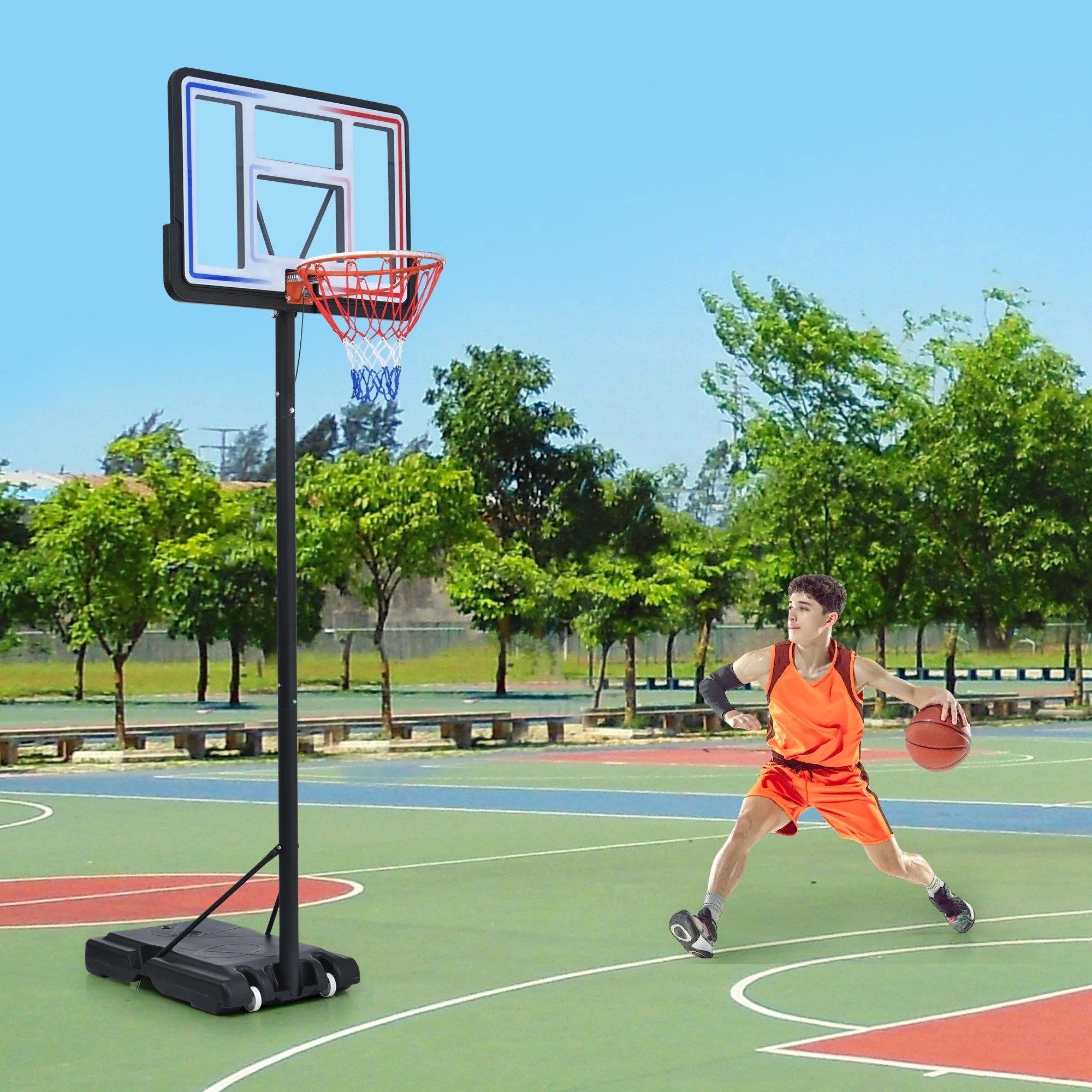 4.76ft10ft Adjustable Basketball Hoop with LED Lights, Portable