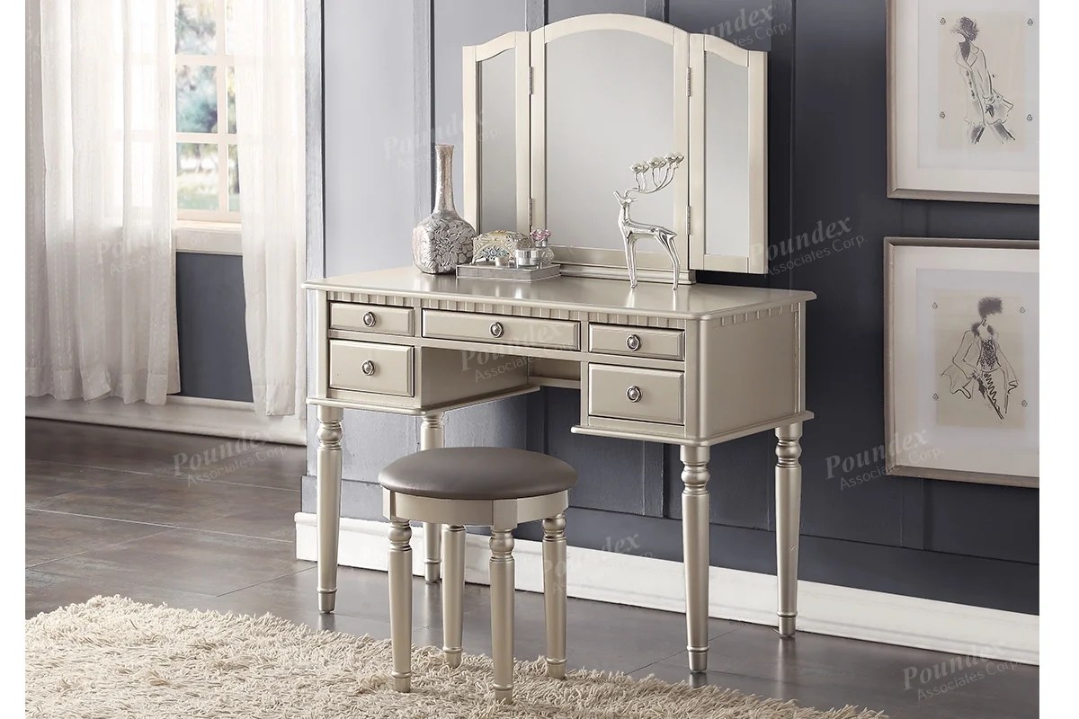 Bobkona St Croix Bedroom Vanity Set With Stool In White