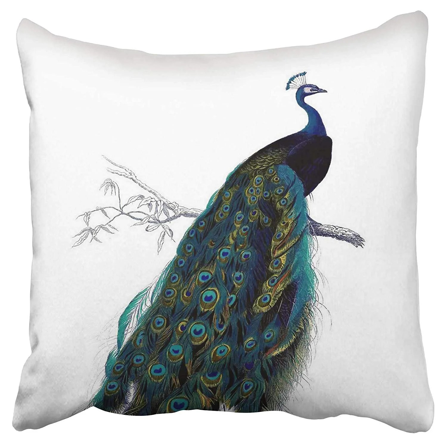 Eccot Filler Vintage Retro Blue Elegant Colorful Peacock Pillow Case