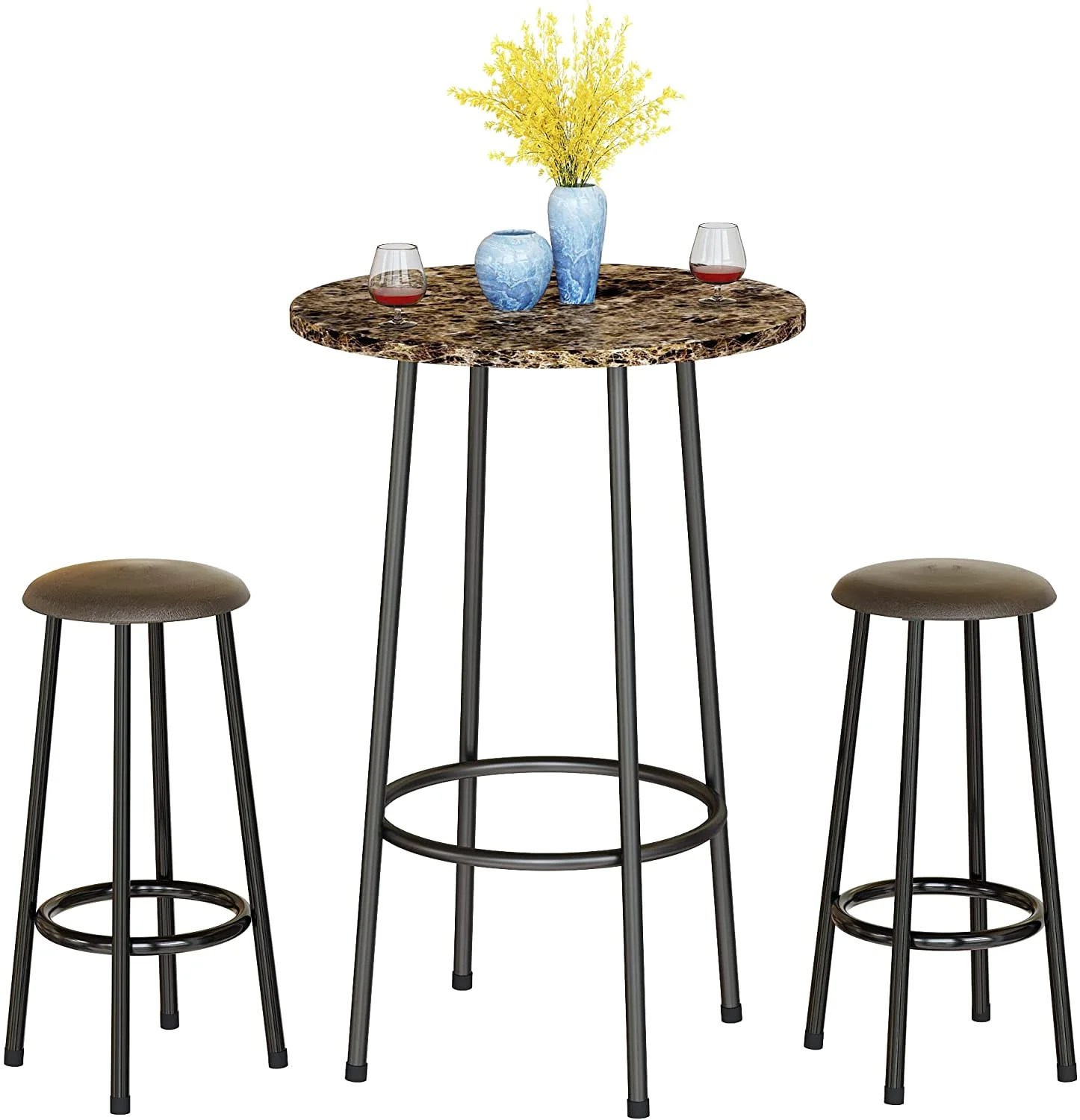 AWQM 3 Piece Bar Table Set, Round Bistro Table and Chairs Set of 2