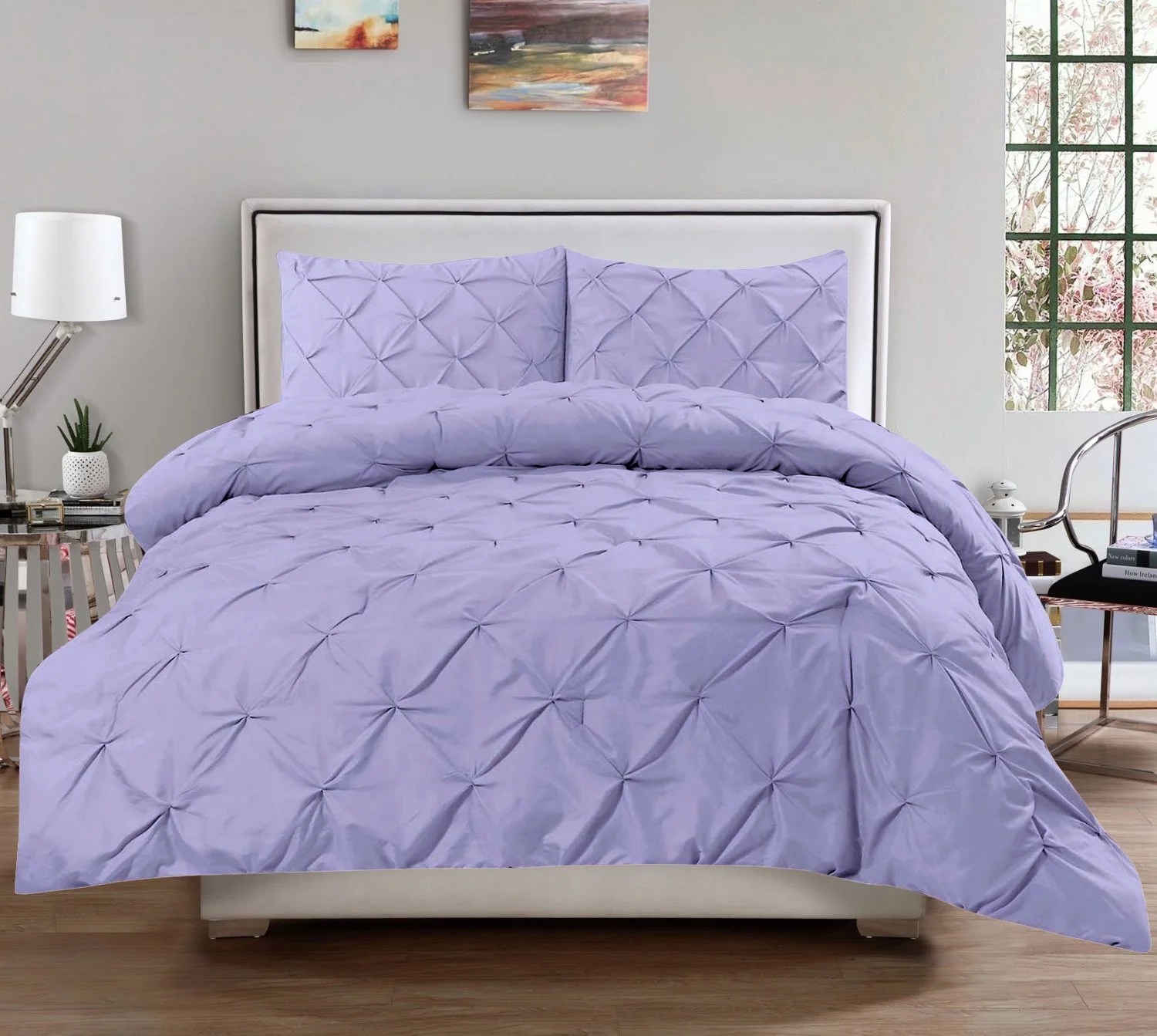 Comforter & Pillow Sham Set Hudson 3 PC Pinch Pleat Pintuck Solid