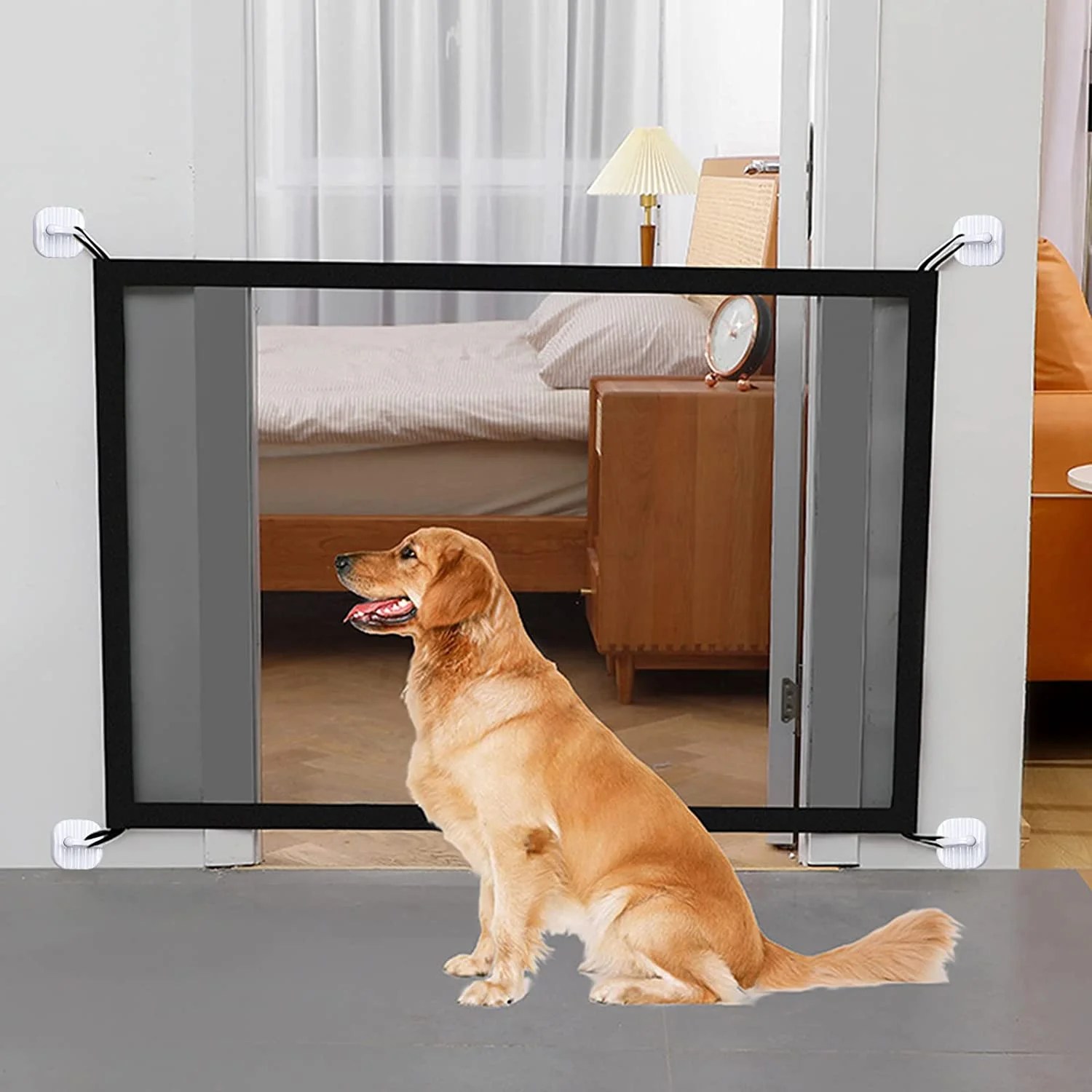 AoHao Pet Gate,Magic Pet Gate for The House ,Portable Folding Mesh Door, Staircase Door, Black