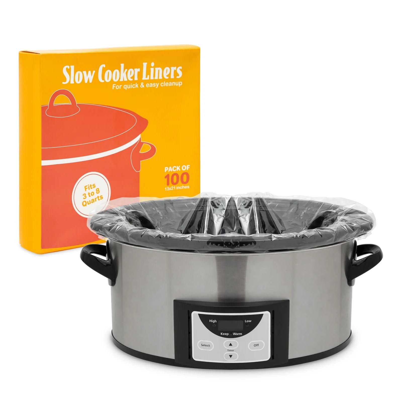 100 Pack Slow Cooker Liners, Clear Plastic Cooking Bags for Oval or