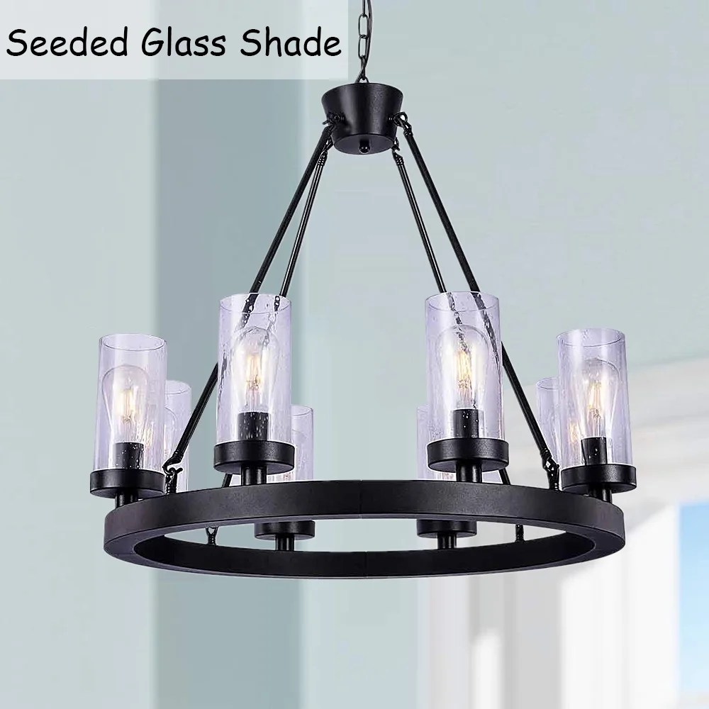 Wellmet Matte Black Wagon Wheel Chandeliers Bubble Glass