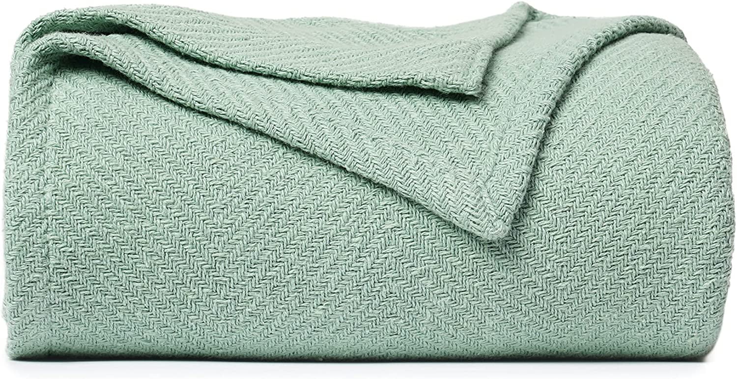 King Size Blankets for Bed, Cotton Blanket Herringbone Pattern, Cooling
