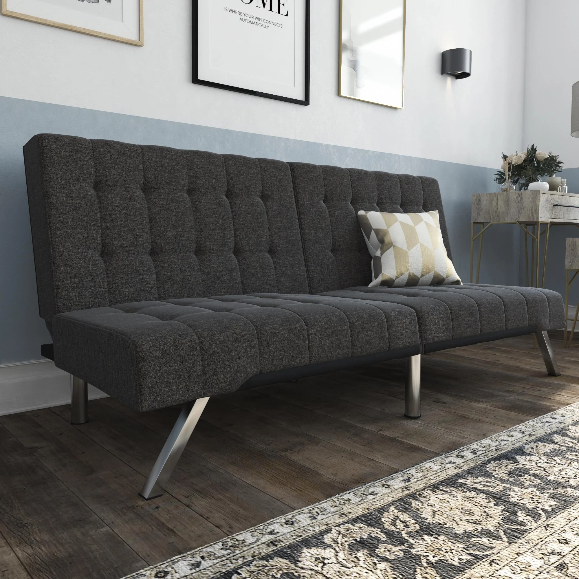DHP Emily Convertible Tufted Futon Sofa, Gray Linen