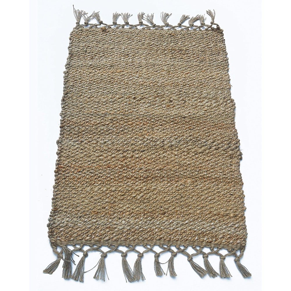 Knotted Fringe Pattern Jute Rug, Natural Brown