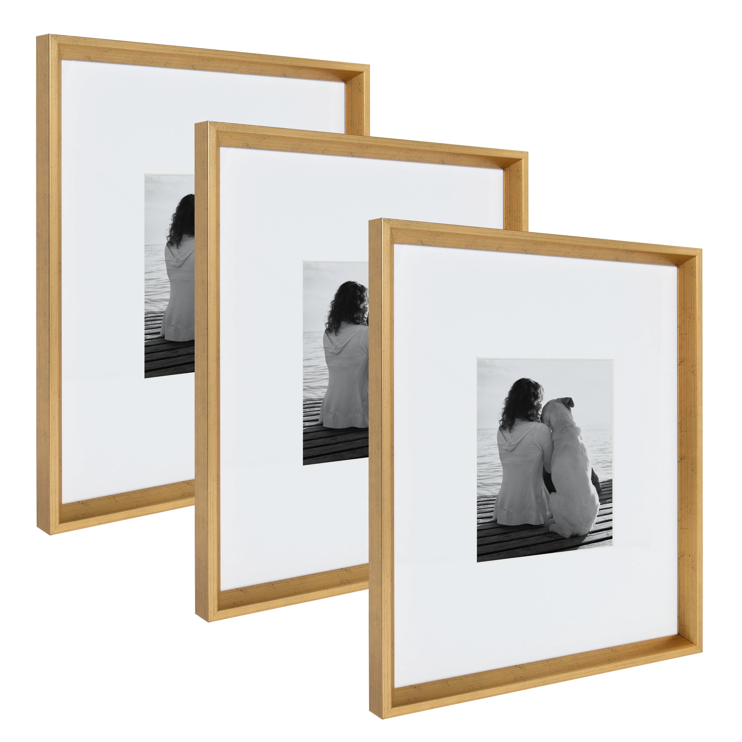 Kate and Laurel Calter Modern Wall Picture Frame Set, Gold 16x20 matted