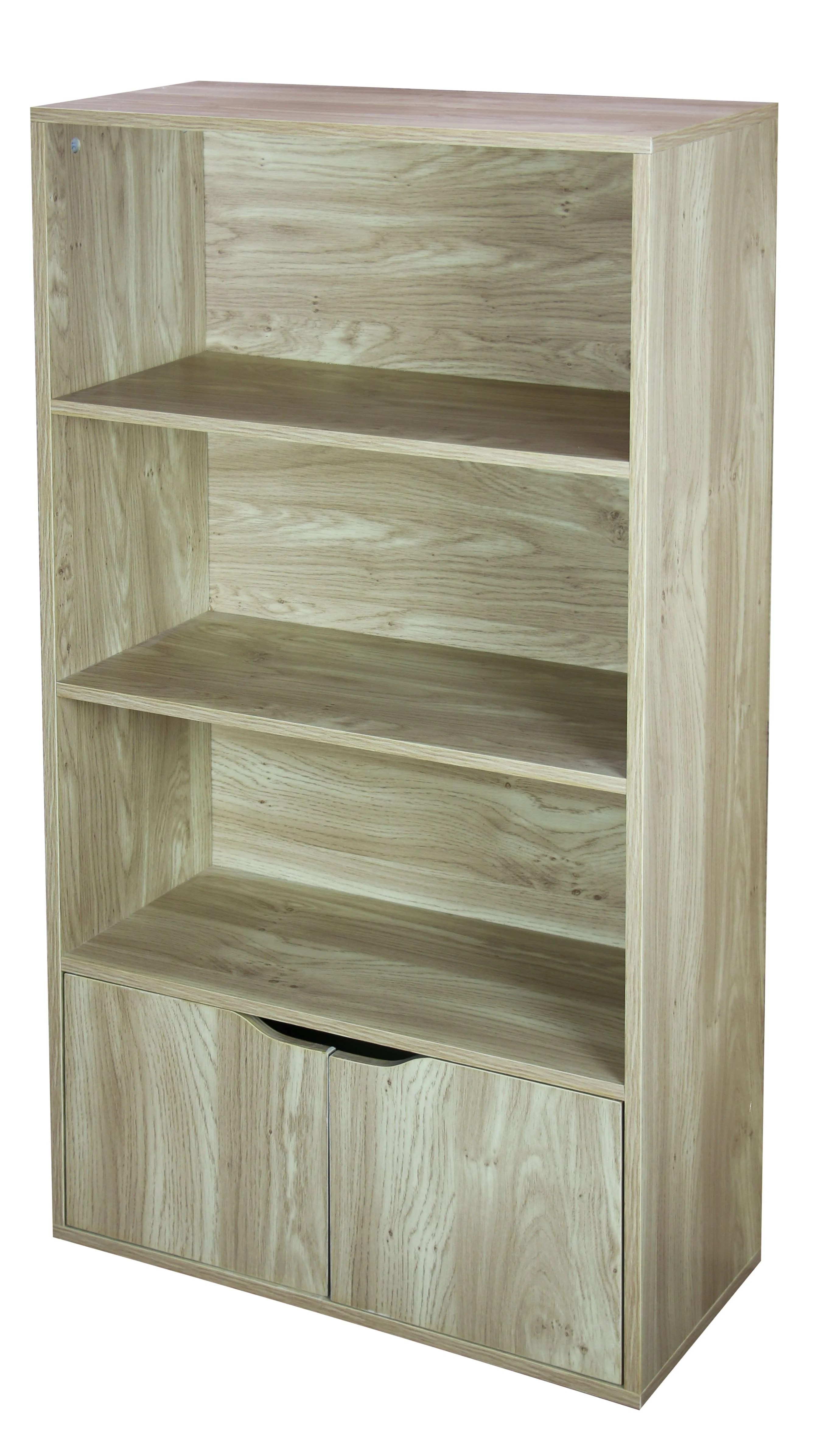 3 Tier Wood Bookcase with Doors, Natural