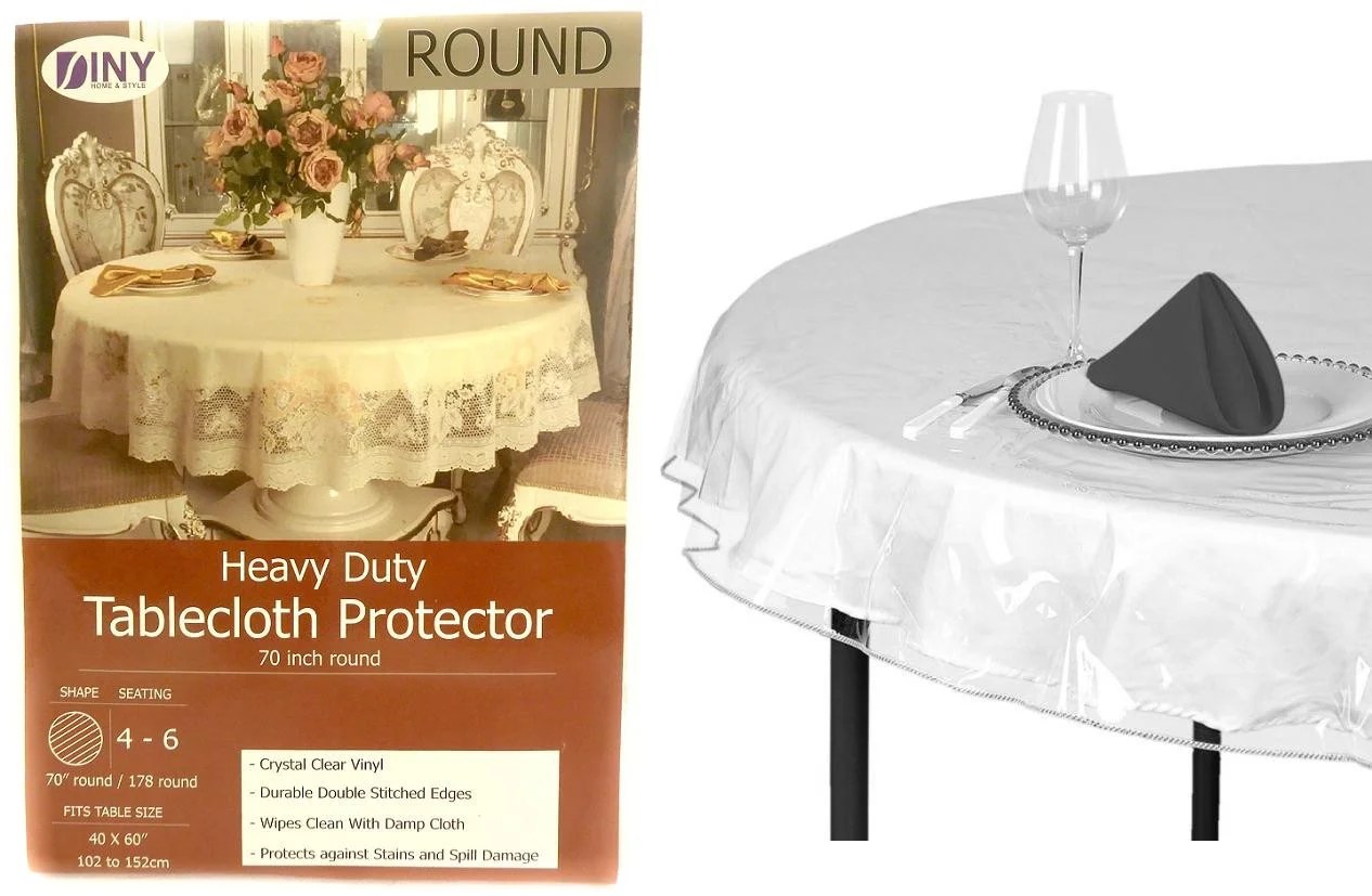 Deluxe Clear Plastic Tablecloth Protector 70" Round ...