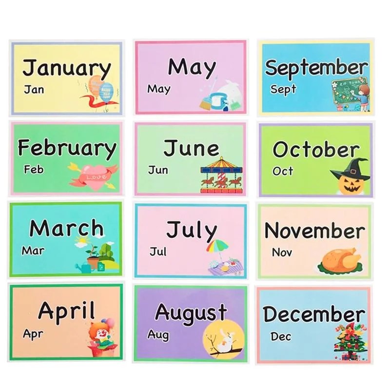 12 Months Of The Year Flash Cards Kids Toddlers Preschool O3T1 Learning A7P8