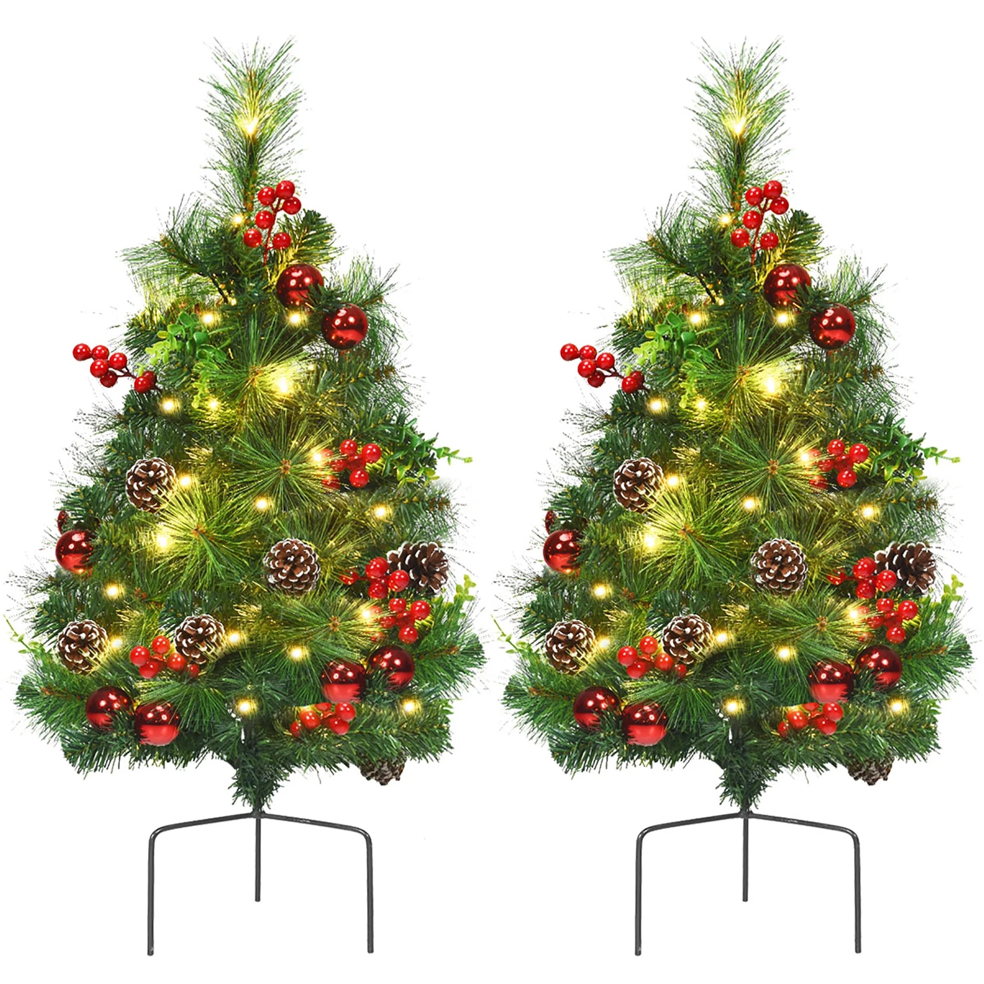 Costway Set of 2 24in Battery Powered Prelit Pathway Christmas Trees