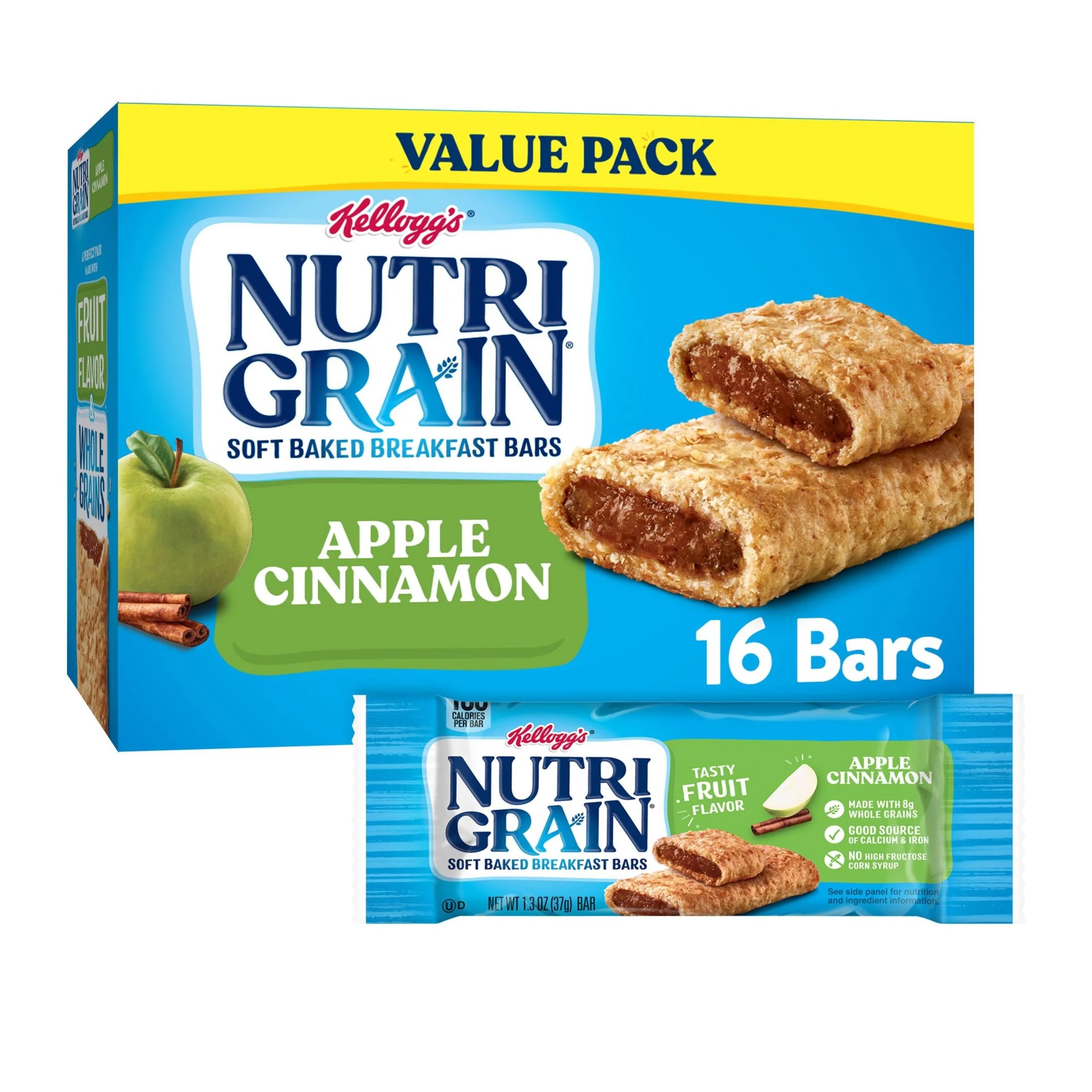 NutriGrain Soft Baked Breakfast Bars, Apple Cinnamon, 16 Ct, 20.8 Oz