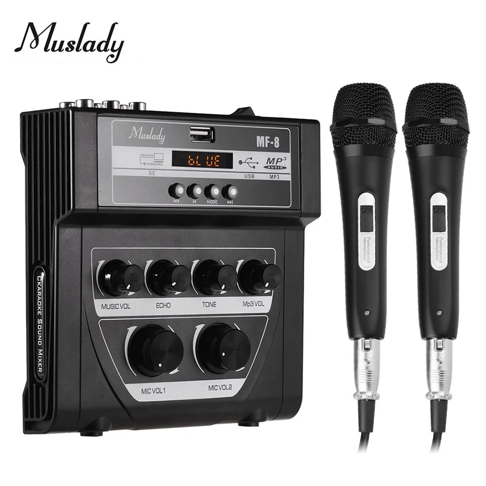 Muslady MF8 Mini Sound Audio Mixer Stereo Echo Mixers Dual Mic Inputs