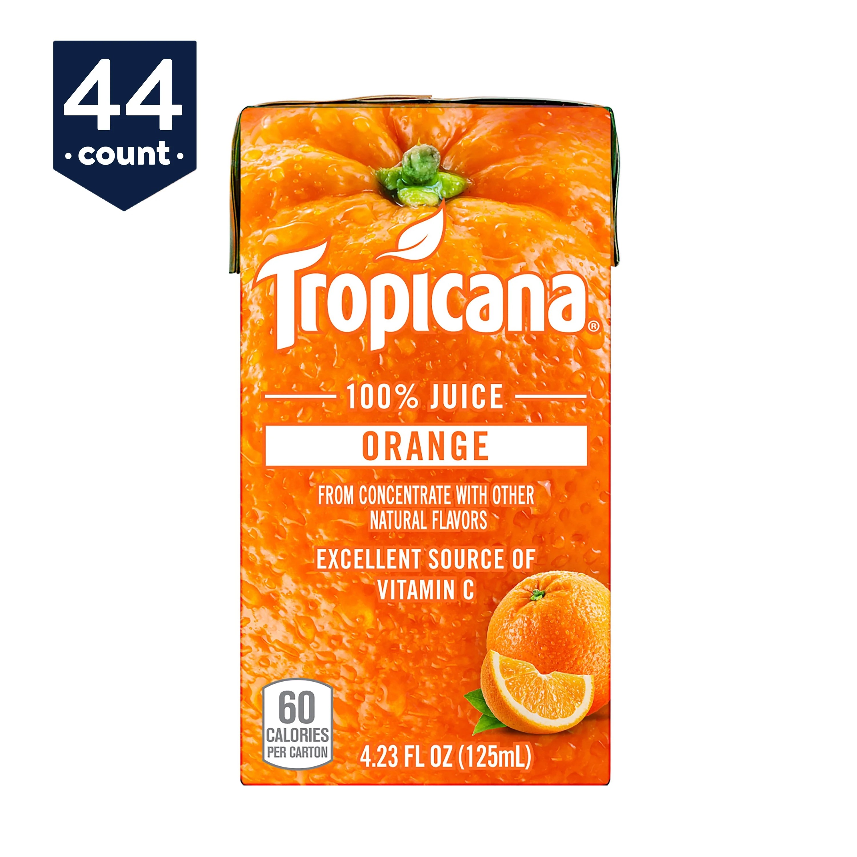 Tropicana 100 Juice Box, Orange Juice, 4.23 oz Boxes 44 Count