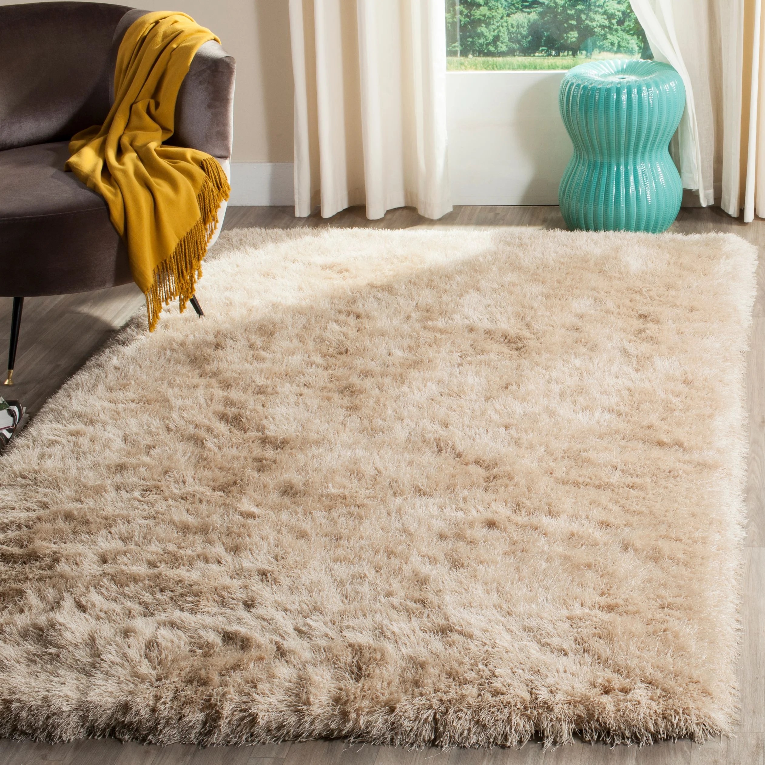 SAFAVIEH Venice Solid Shag Area Rug, Champagne, 5' x 8'