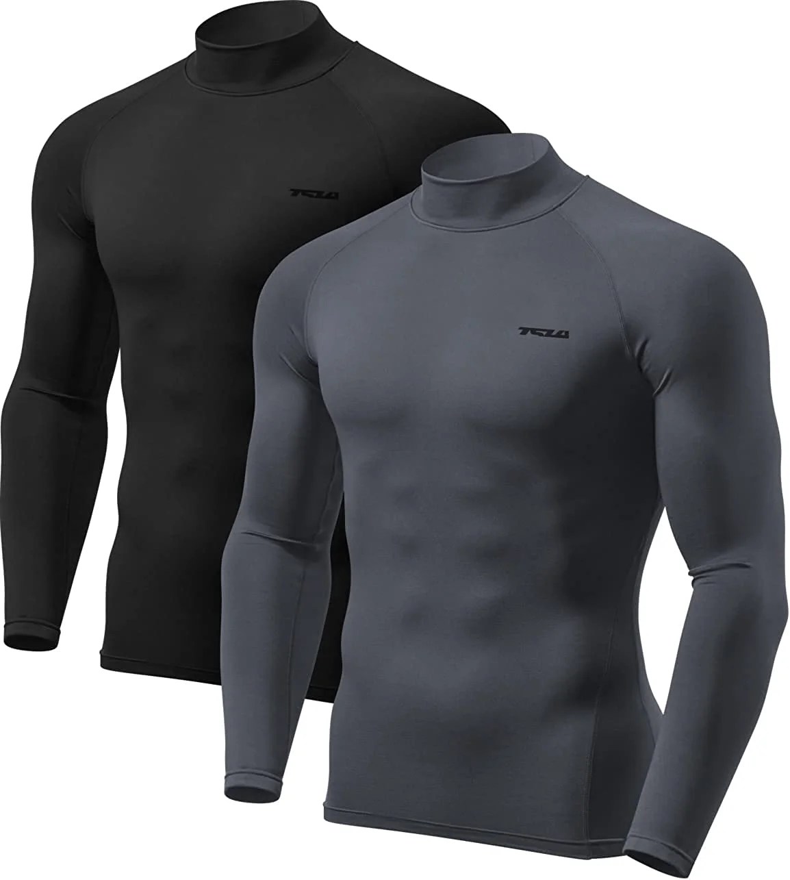 TSLA 1 or 2 Pack Men's Thermal Long Sleeve Compression Shirts, Mock