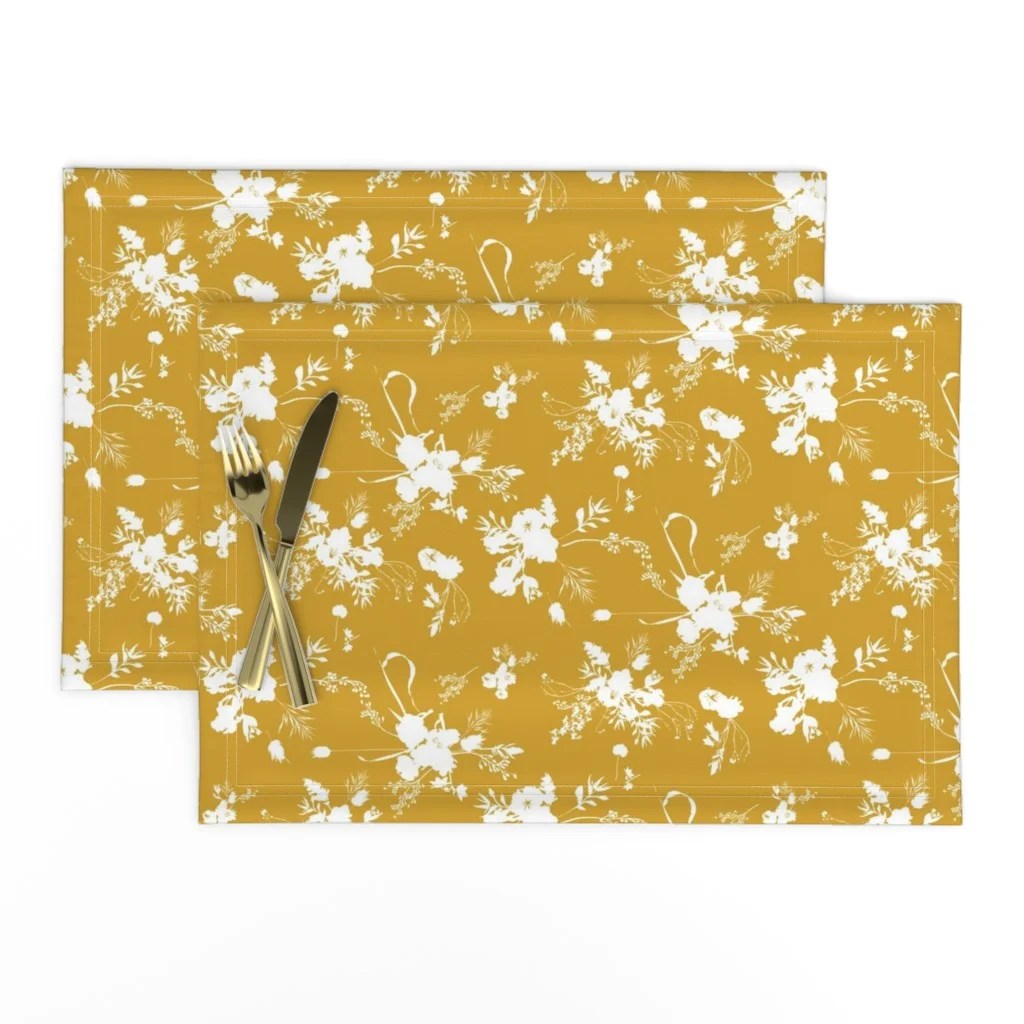 Linen Cotton Canvas Placemats (Set of 2) Mustard Spring Summer Yellow