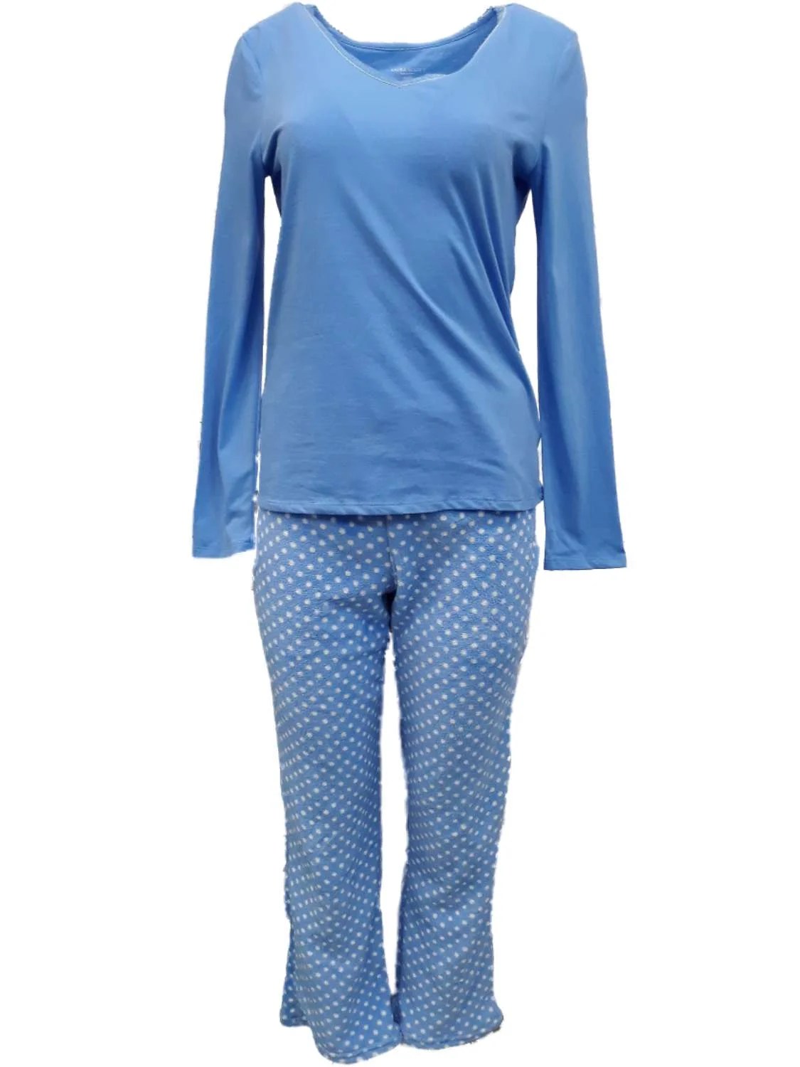 Laura Scott Womens Light Blue & White Polka Dot Spotted Print Fleece