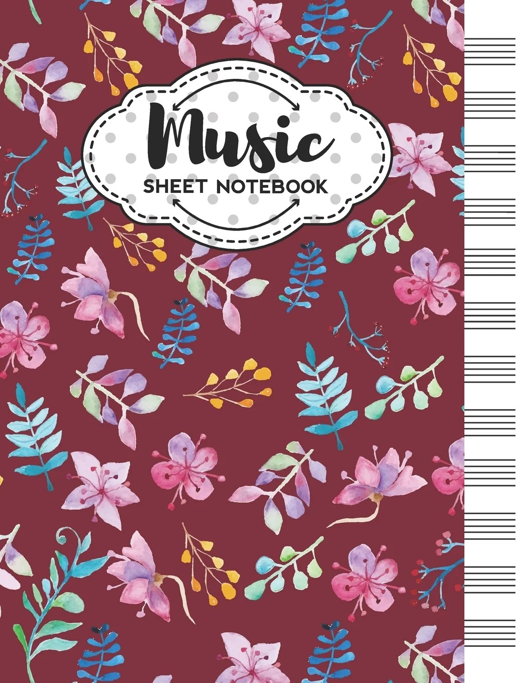 Music Sheet Notebook Blank Staff Manuscript Paper with Unique Floral