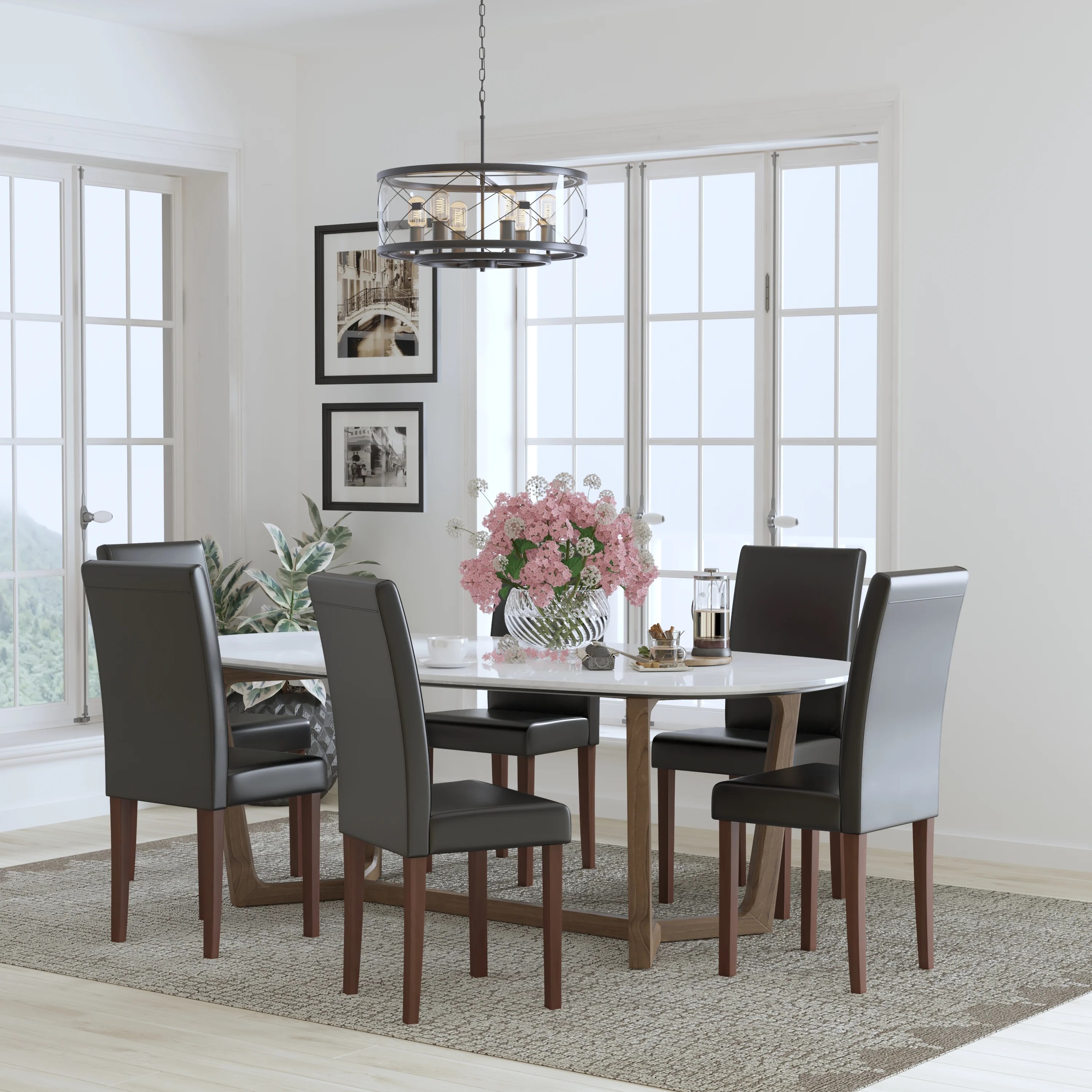 BizChair Set of 6 Greenwich Series Black LeatherSoft Parsons Chairs