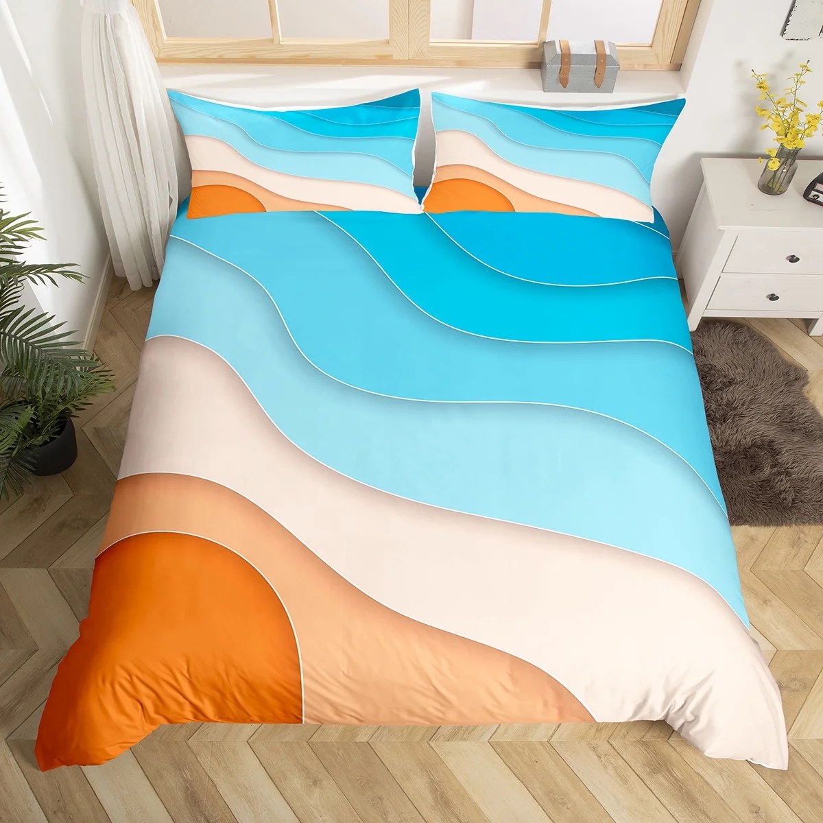 YST Ocean Bedding Sets Twin Sea Wave Comforter Cover, Coastal Beach Bed