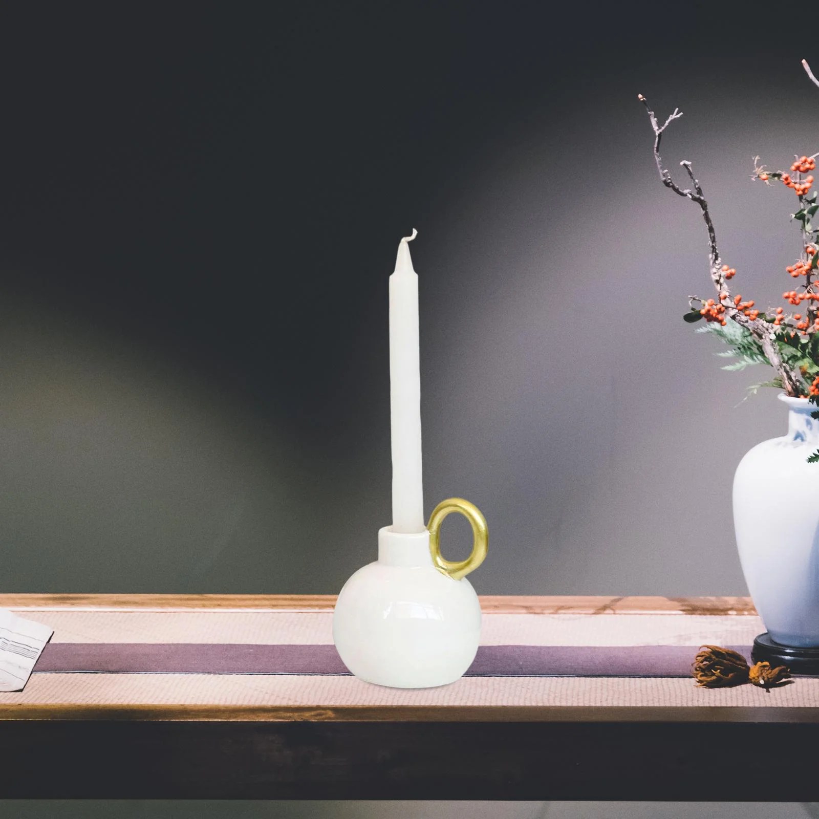 Pot Shaped Ceramic Candlestick Candelabras Candelabrum Desk Fireplace