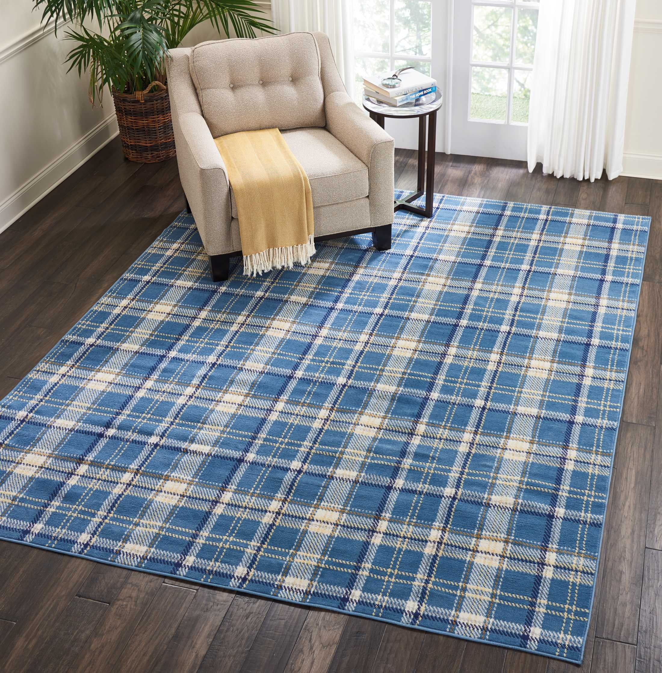 Nourison Grafix Plaid Blue Area Rug