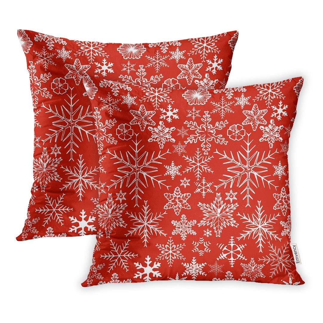 ARHOME Flake Christmas Pattern Snowflakes on Red in Ink Snow Pillow