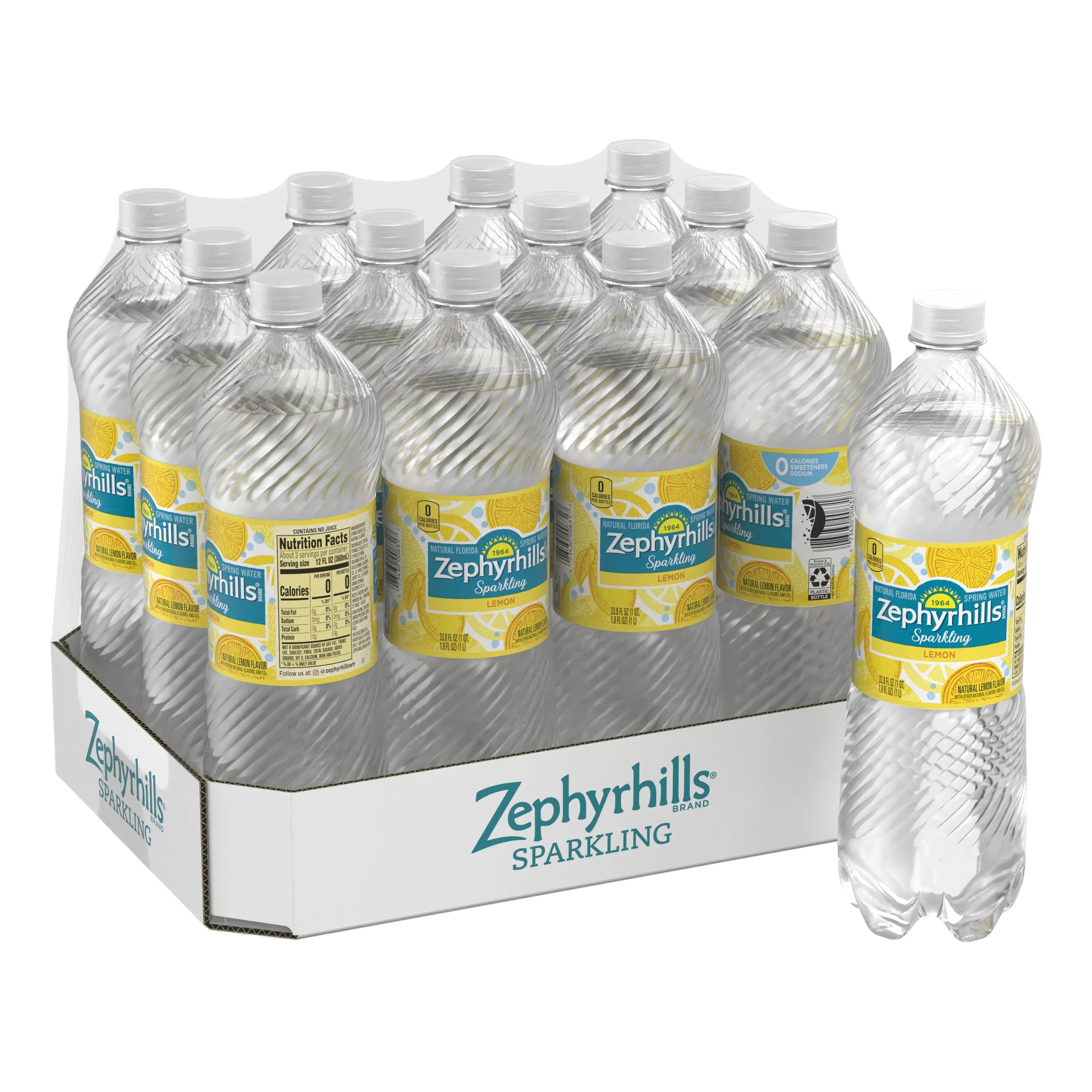 Zephyrhills Lively Lemon Sparkling Water, 33.8 Fl Oz, 12 Pack Bottles