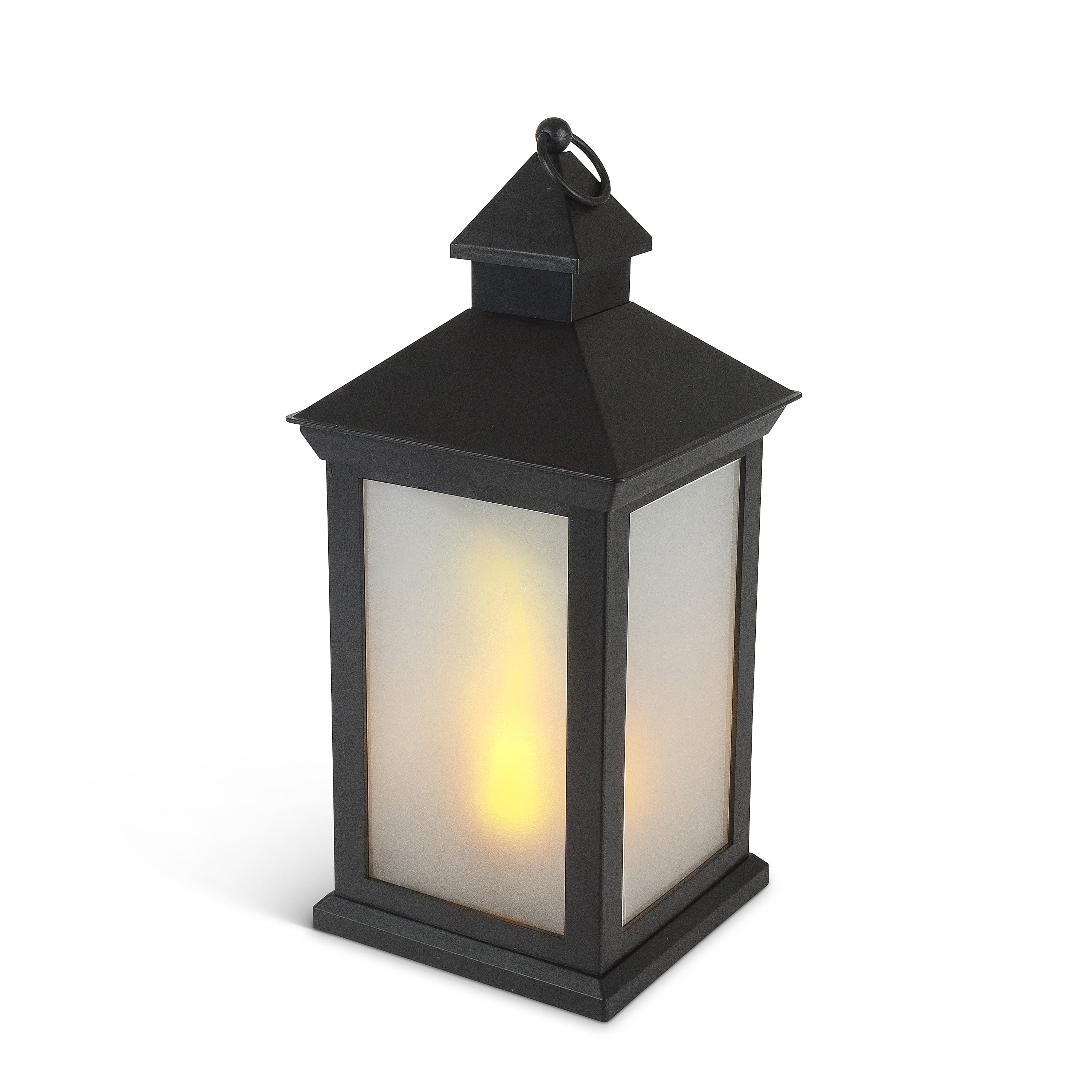 12.5Inch Tall Black Lantern with Steepled Roof and FireGlow™ LED