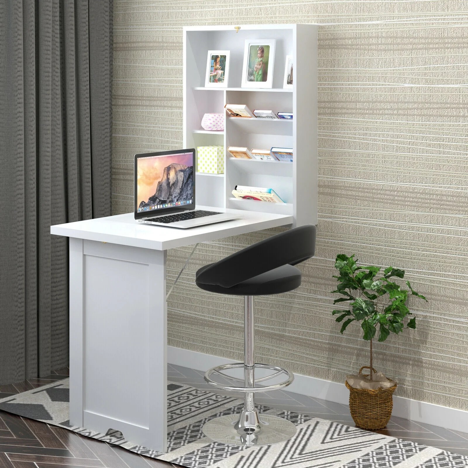 Gymax WallMounted FoldOut Convertible Floating Desk Space Saver