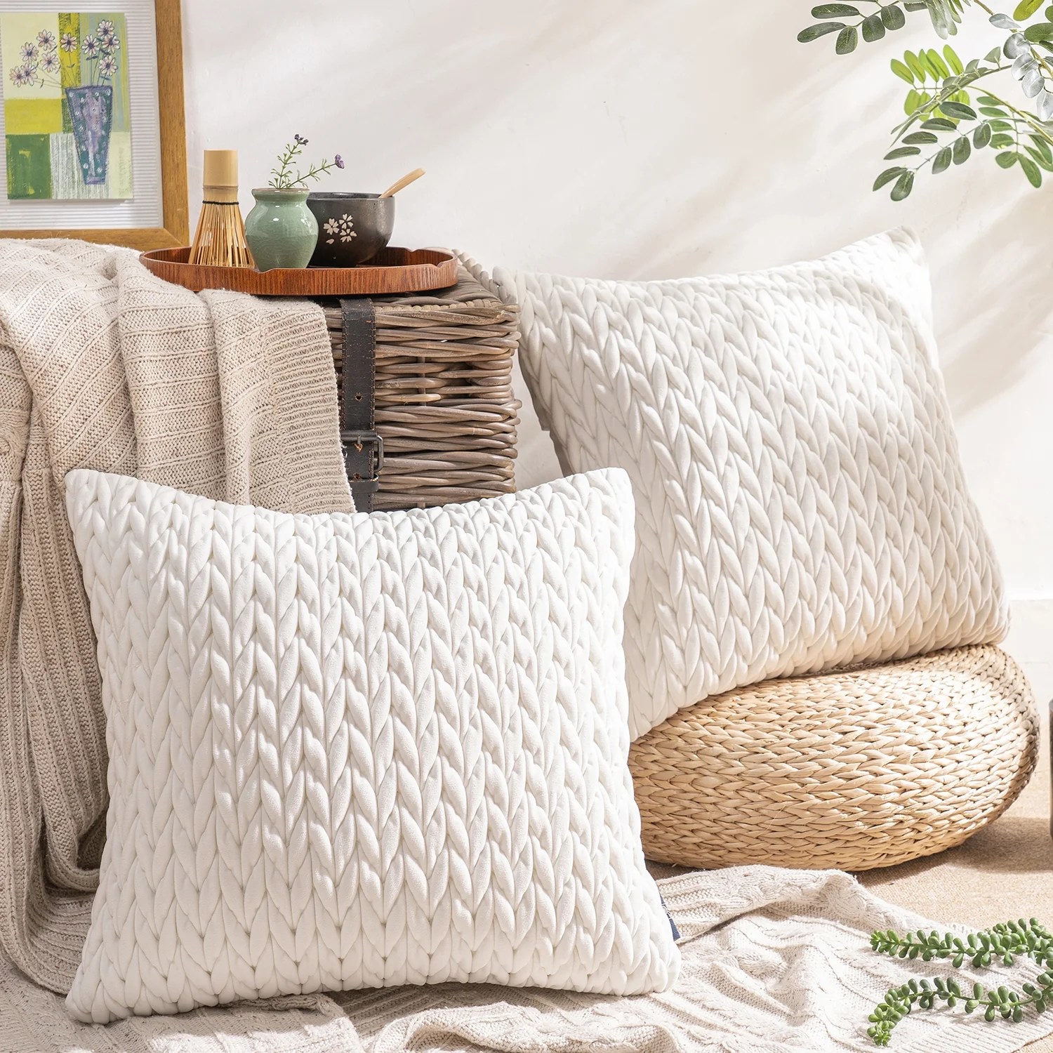 Phantoscope Quilted Velvet Braid Textured Pleated Decorative Throw