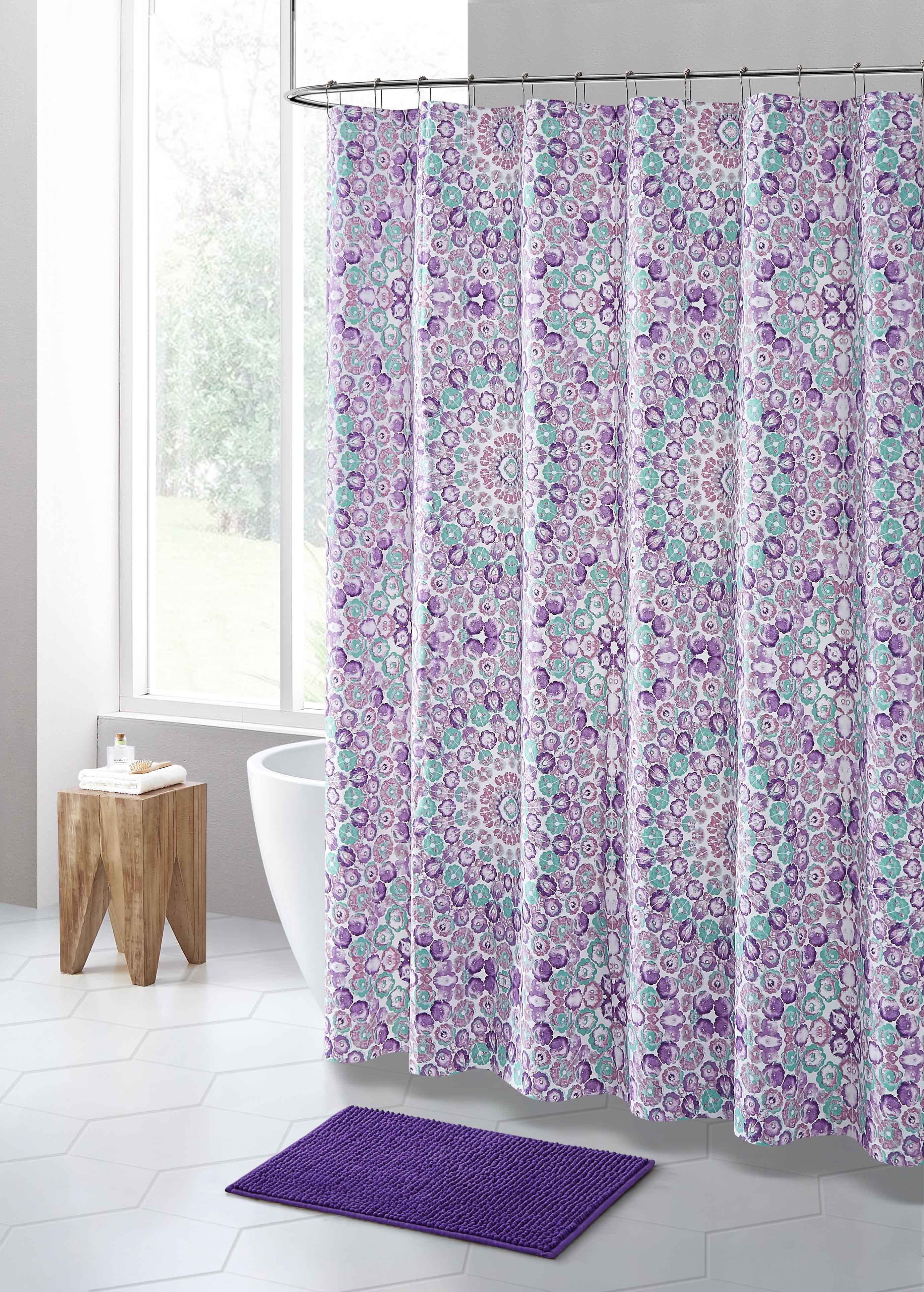 Purple and Seafoam Kaleidoscope Floral Design PEVA Shower Curtain Liner Odorless, PVC and