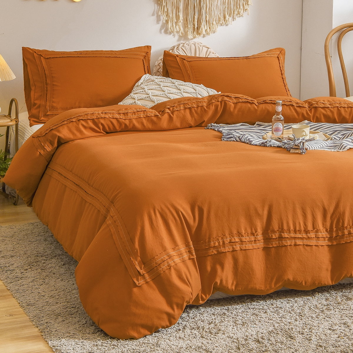Terracotta Orange Boho Bedding Queen Farmhouse Duvet Cover Boho Chic