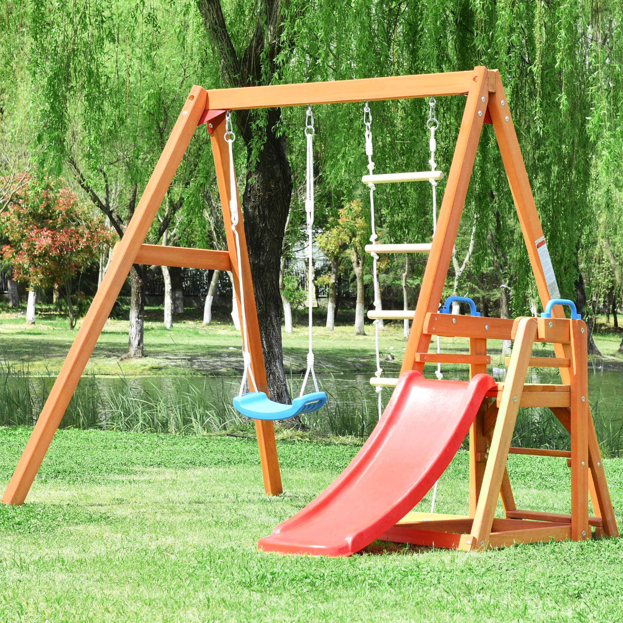 uhomepro 3in1 Kids Wood Swing Playground Sets with Slide for