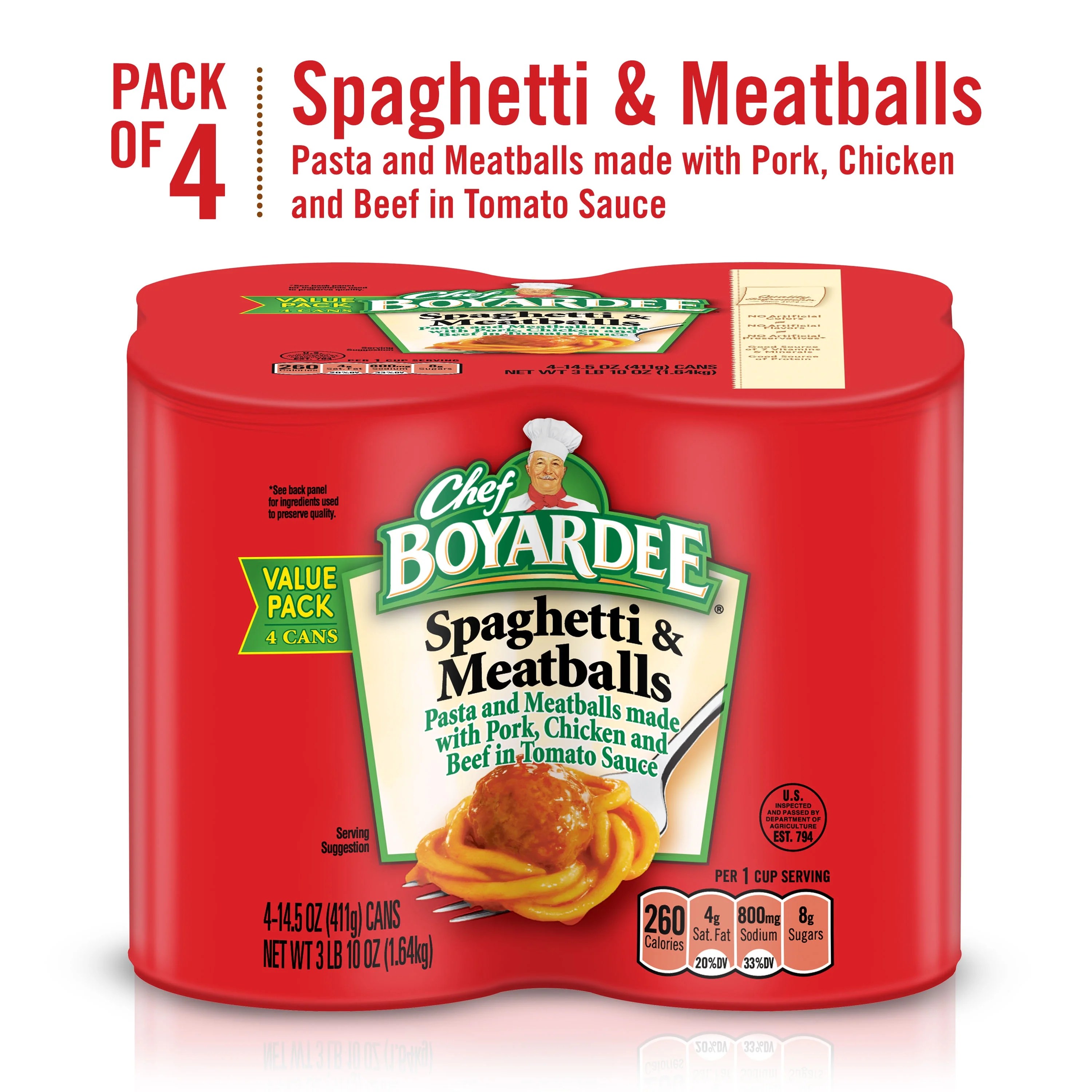 Chef Boyardee Spaghetti and Meatballs, 14.5 oz, (Pack of 4 ) Walmart