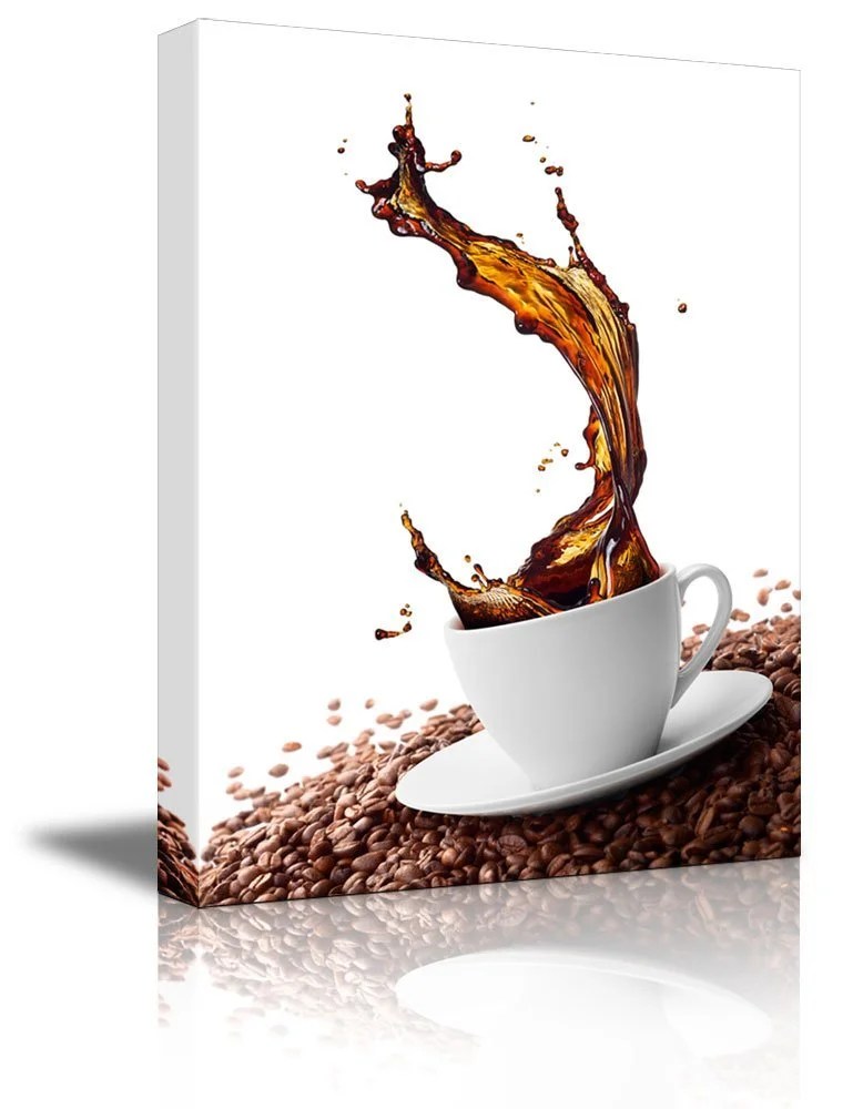 Canvas Prints Wall Art Cup of Coffee with Splash Surrounded by Coffee