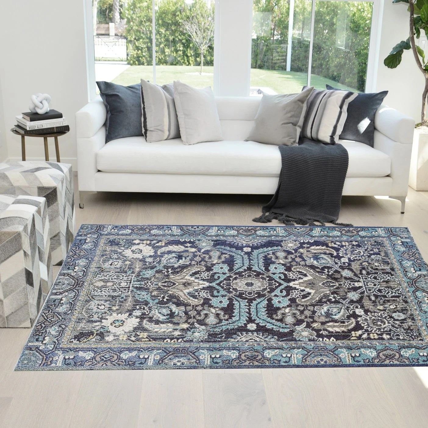 Faded Distressed Kashan Vintage Persian Area Rug/Navy Blue/Multi