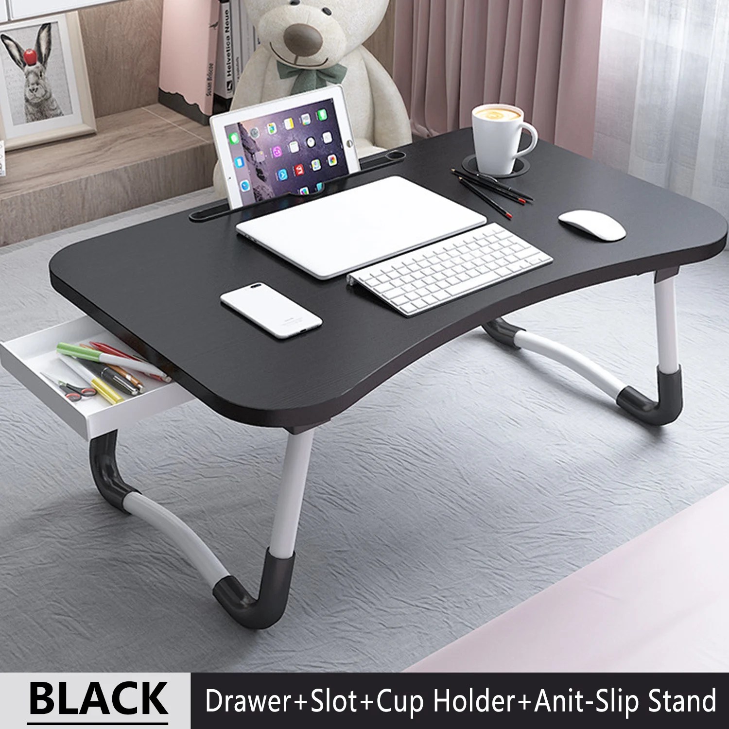 PHANCIR Foldable Lap Desk, 23.6 Inch Portable Wood Laptop Desk Table