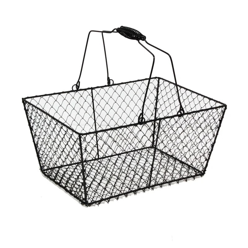 Stella Black Rectangular Wire Mesh Shopping Basket 12in