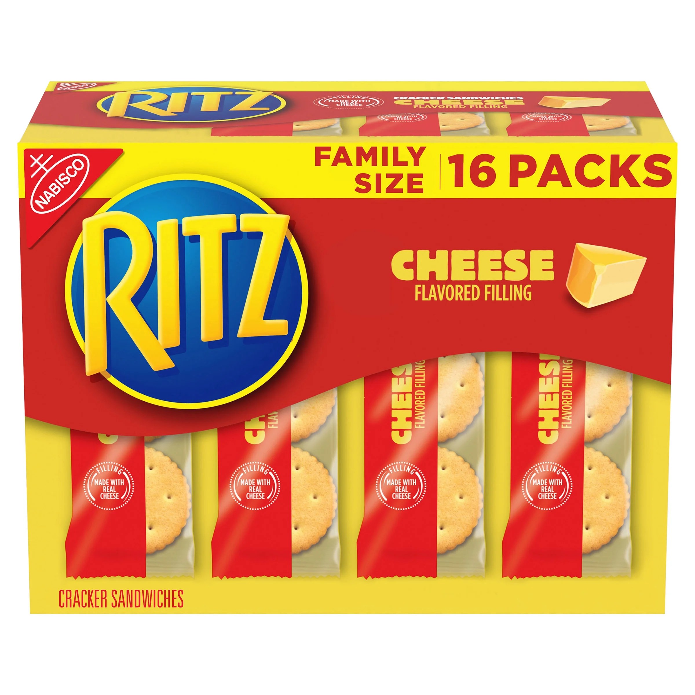 RITZ Cheese Sandwich Crackers, Family Size, 16 1.35 oz Packs